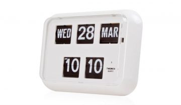 Tafelklok, wandklok Twemco QD-35 digitaal met kalender aanduiding - wit