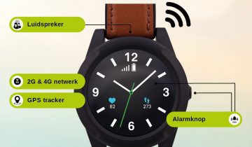 Wuzzi Watch Orion - Wuzzi Alert persoonsalarm - Senioren alarm - Sportief alarmhorloge - Bruin