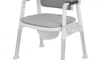 MultiMotion Commode douchestoel met toiletrolhouder en zeepbakje - Grijs - Zachte bekleding en opklapbare armleuningen - Douchestoel en Toiletstoel in 1 - Multifunctionele postoel