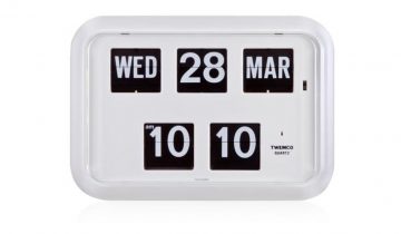 Tafelklok, wandklok Twemco QD-35 digitaal met kalender aanduiding - wit