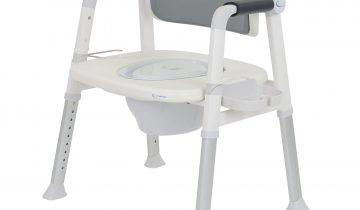 MultiMotion Commode douchestoel met toiletrolhouder en zeepbakje - Grijs - Zachte bekleding en opklapbare armleuningen - Douchestoel en Toiletstoel in 1 - Multifunctionele postoel