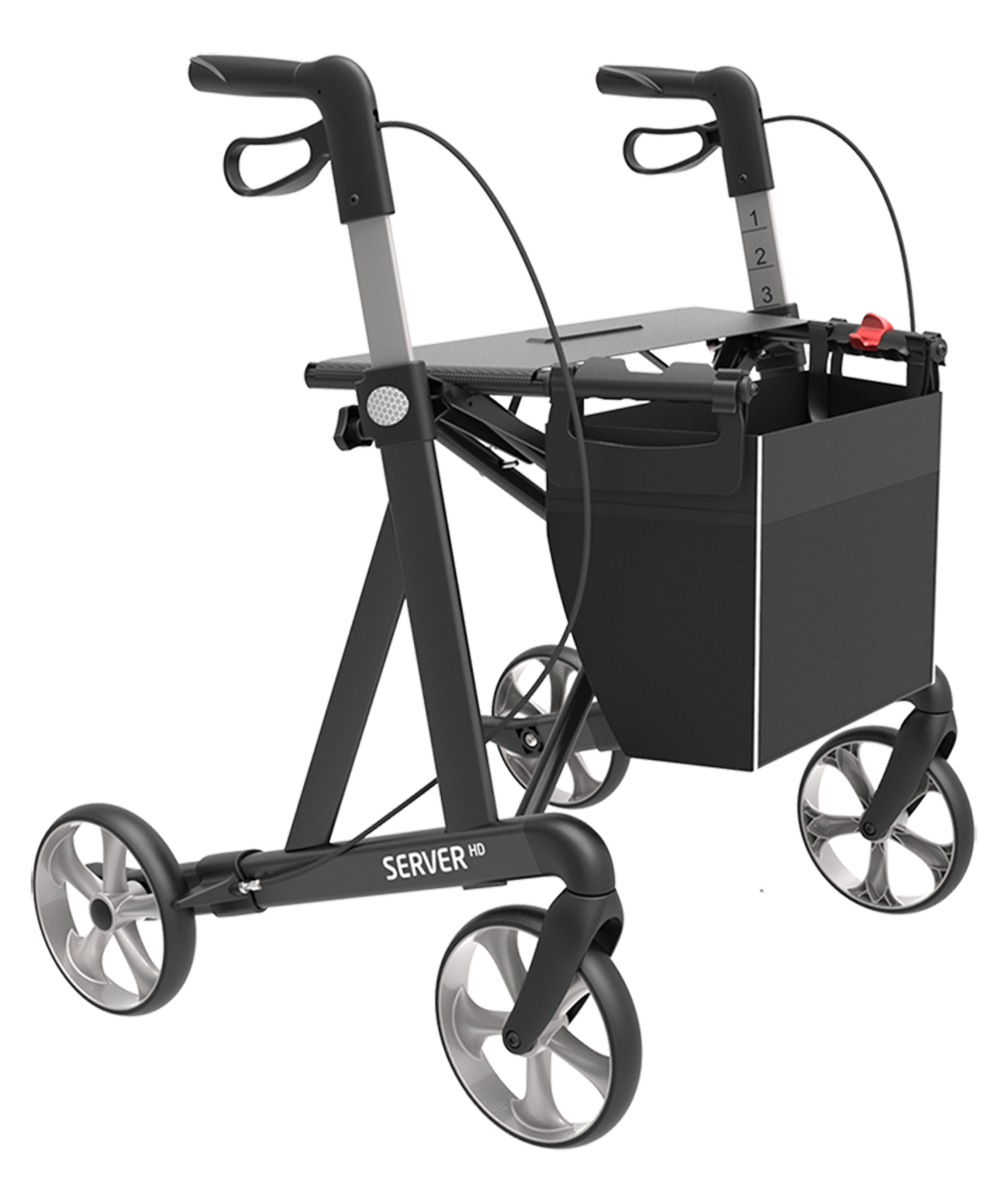 Rehasense Server Heavy Duty XL rollator extra breed en belastbaar tot 200 kg Medium, antraciet grijs met softwielen en incl. stokhouder