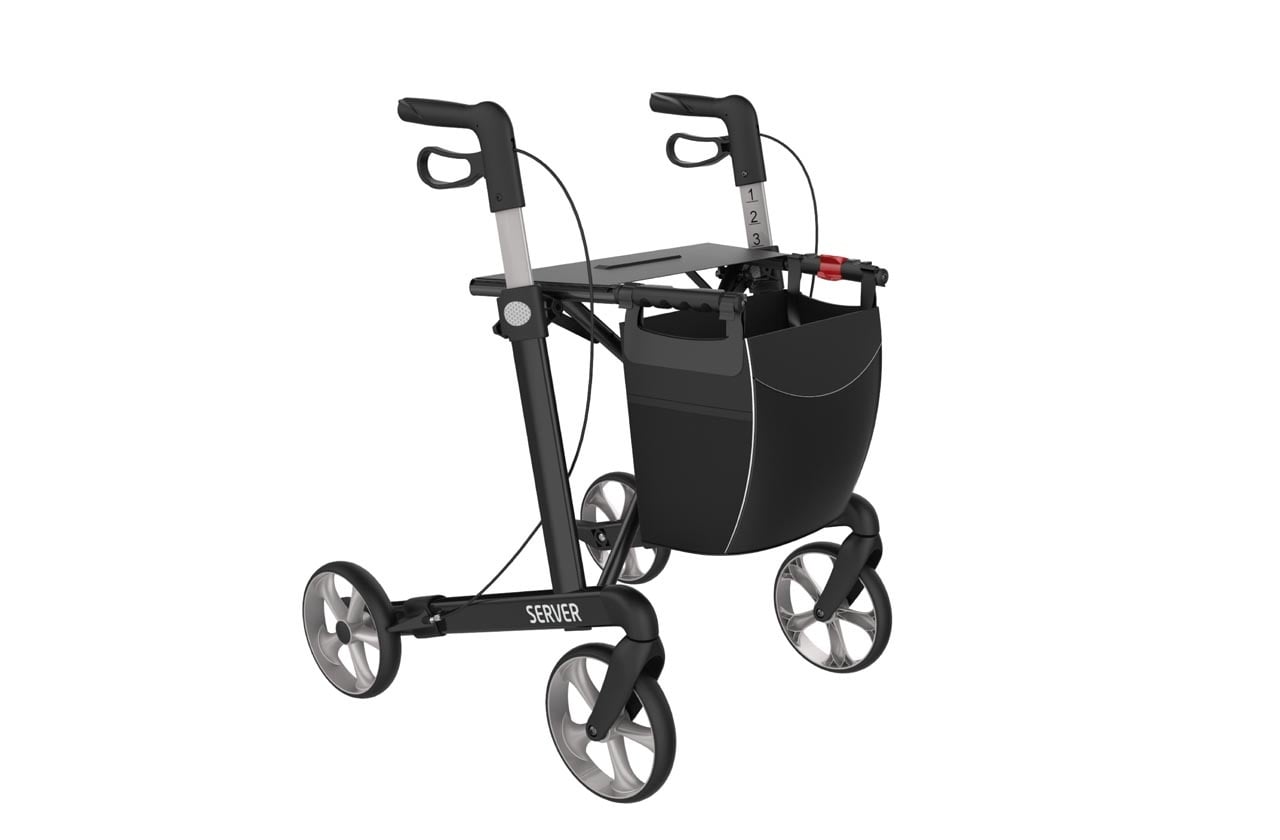 Rollator Server Lichtgewicht Rehasense Small, champagne met softwielen en incl. stokhouder